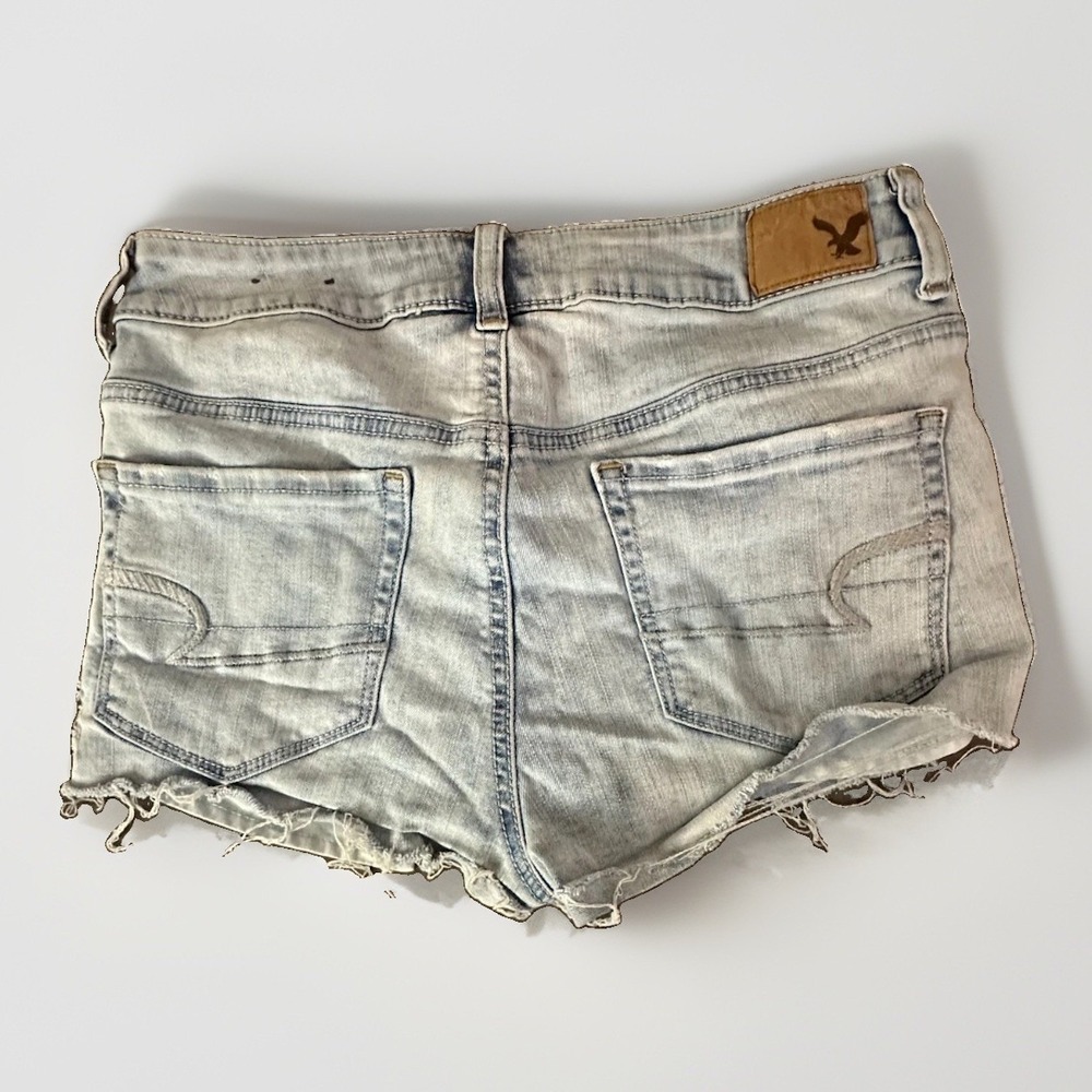 American Eagle Hi-Rise Shortie Shorts Micro Mini 6 Light Wash Rose Embroidered - Picture 3 of 7